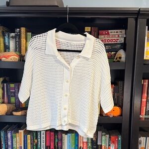 Madewell Crochet Button-Down Sweater Tee